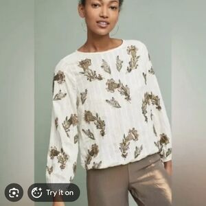 Anthropologie Golden Beaded Blouse